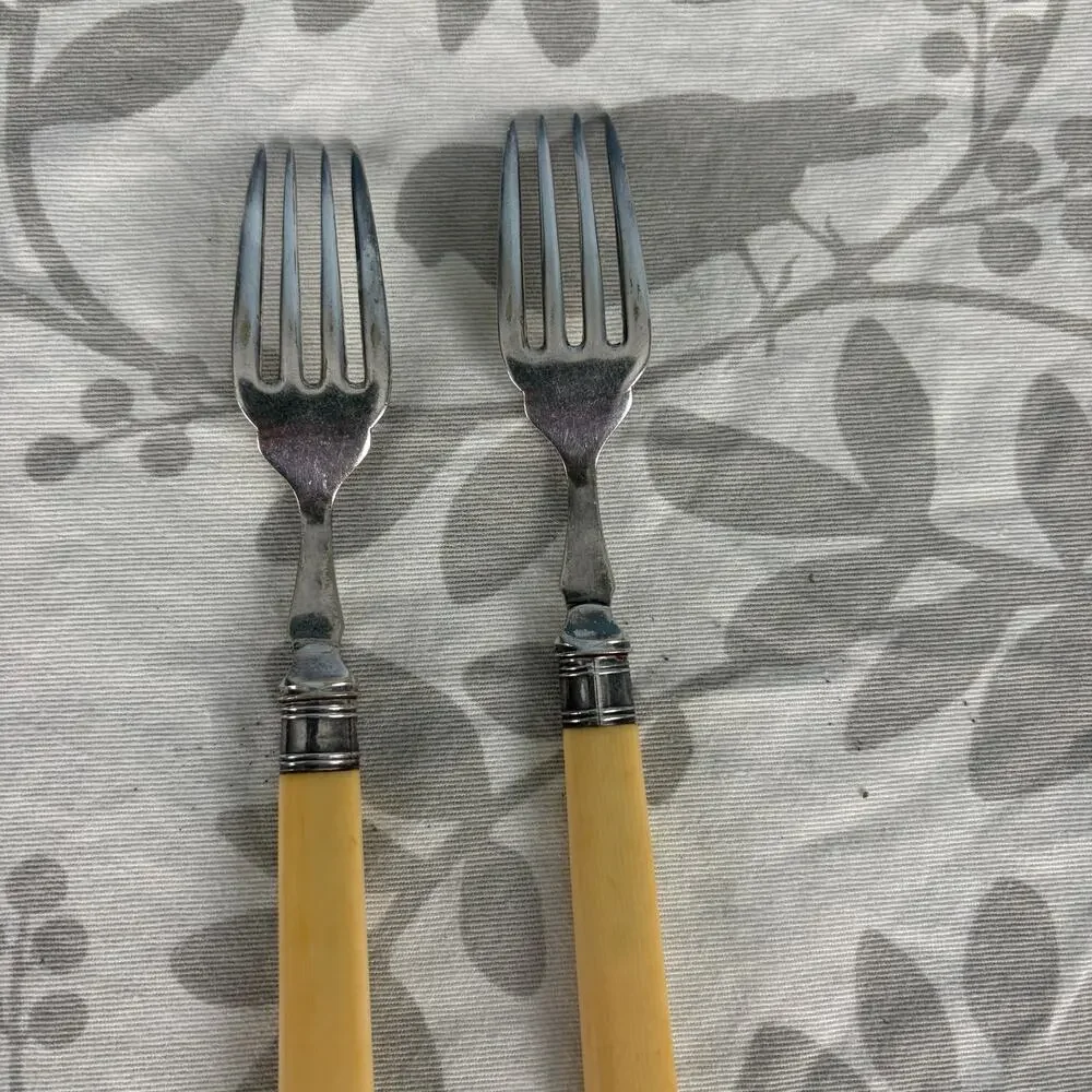 Vintage EPNS Salad Dessert Forks Set of 2 Cream Faux Bone Handles cottagecore